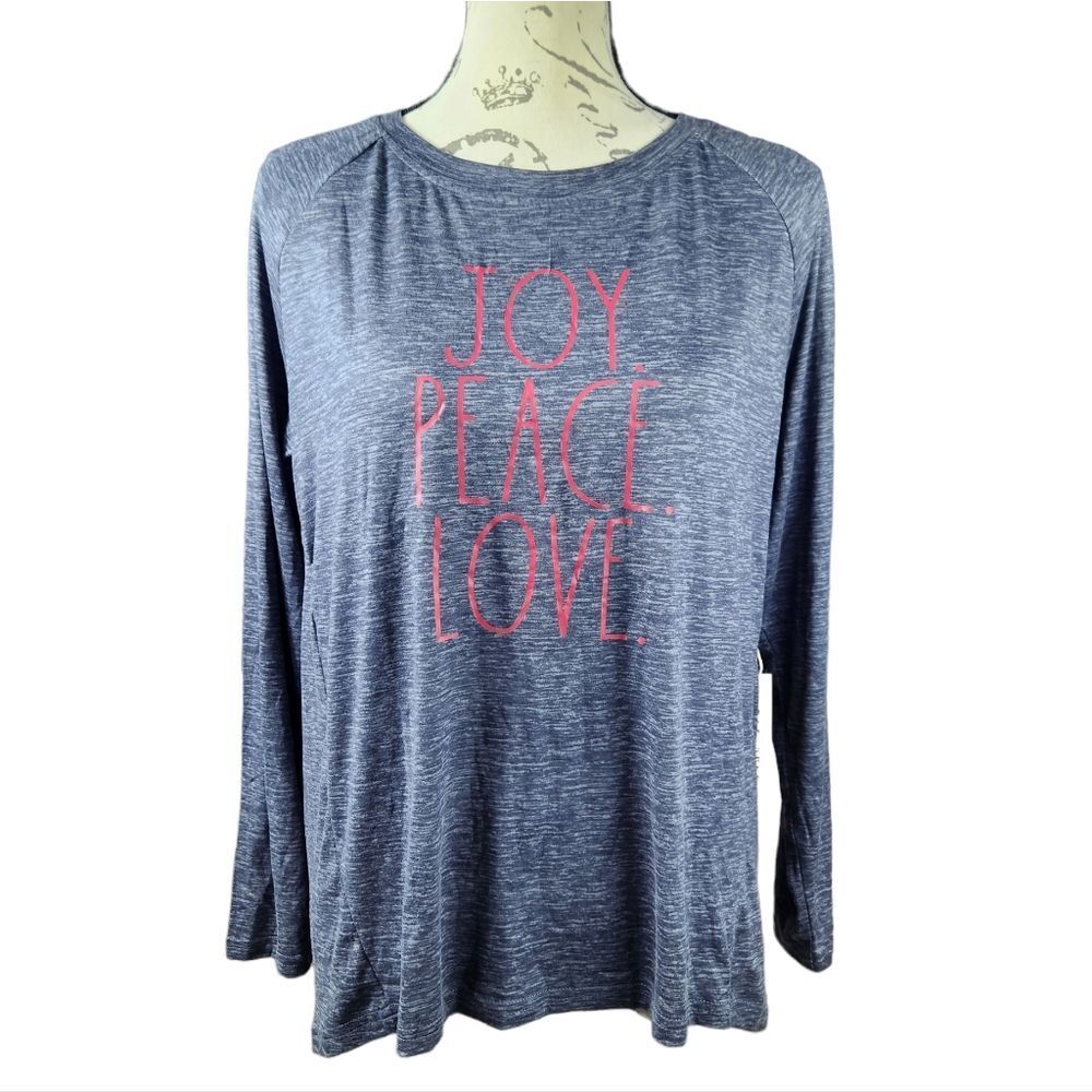 Rae Dunn -516 Womens Pajama Shirt Joy Peace‎ Love Gray Lounge Christmas Small